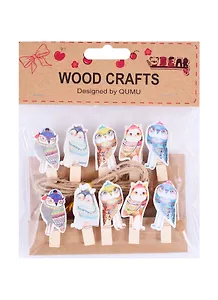 Прищепки Совы 10 шт в пак с  хедером (дерево)(226)