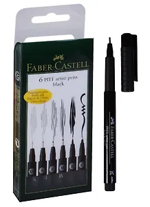 Ручки капиллярные черные профессиональные "РITT", 6 шт, Faber-Castell