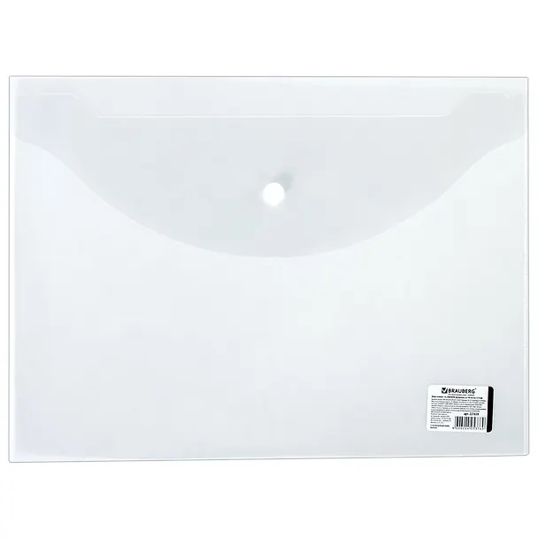 Папка-конверт А4 на кнопке до 100л, прозрачная, 0,15мм, BRAUBERG 2937251 — 5