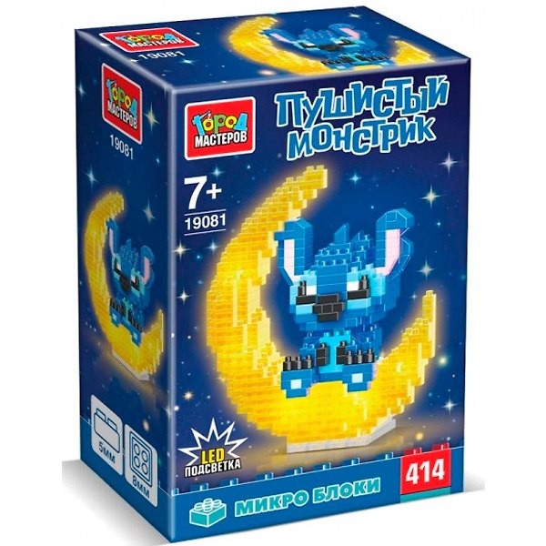 Конструктор 3D сборная фигурка стич с led подсветкой , 414 дет. Город мастеров в кор.180шт 3183085 — 1