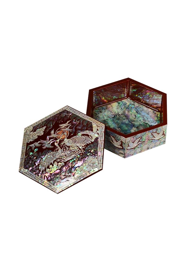 Шкатулка красная Журавли (перламутр) (9х9х3,5) (USEL-26) 2542495 — 1