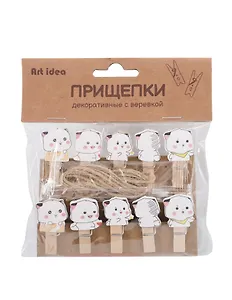 Прищепки декоративные с веревкой Белые котята (10шт)