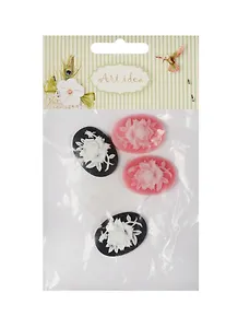 Набор камей 2*2 шт, 1.8*2.5см Цветы черно-бело-розовые (11-08631-24)