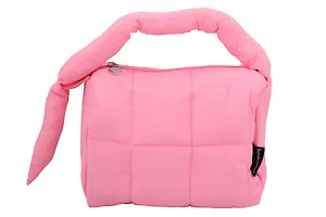 Косметичка стеганная с объёмной ручкой (фуксия) (текстиль, PU) (19х13см)