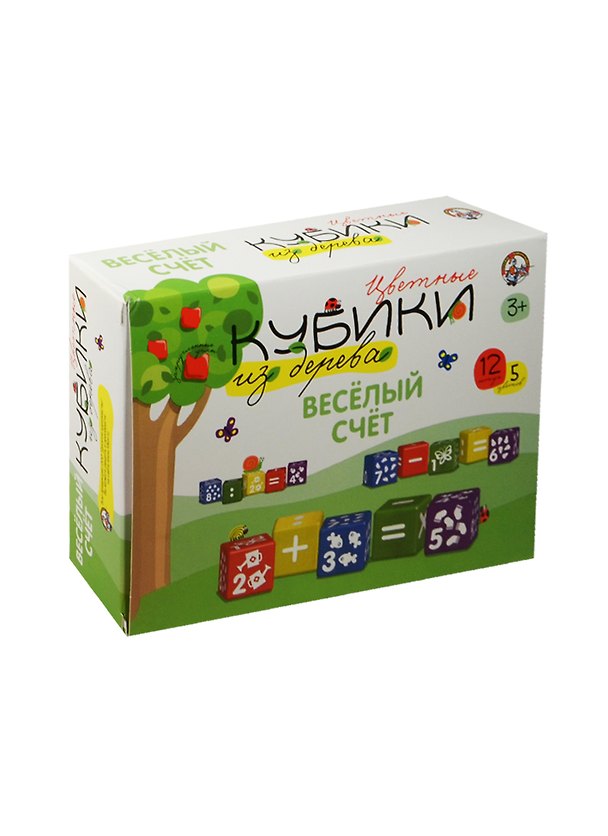 Деревянные кубики цв. Веселый счет (01585) (12шт./5цв.) (с закруг. угл.) (3+) (коробка) 2495068 — 1