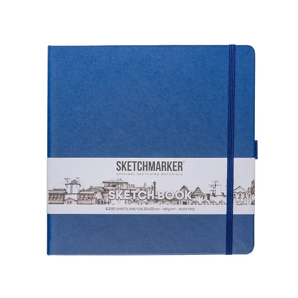 Скетчбук 20*20 80л "Sketchmarker" королевский синий, 140г/м2, слоновая кость, тв.обл. 3012383 — 1