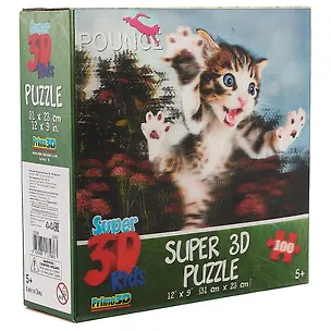 Пазл, Super 3D, Pounce: Пушистый охотник 100эл., 31*23см 2655780