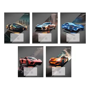 Тетрадь 24л лин. "Стильные авто" мел.картон, офсет 60г/м2, поля, ассорти 3070075