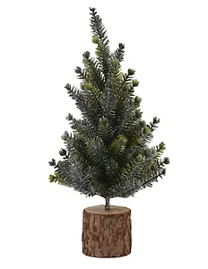 Ёлочка настольная Зеленая красавица на пеньке (ПЭТ, дерево, текстиль) (14х29)