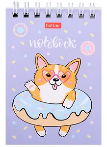 Блокнот А7 40л кл. "Забавные корги" мел.картон, гребень, ассорти