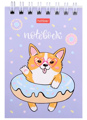 Блокнот А7 40л кл. "Забавные корги" мел.картон, гребень, ассорти 2935164