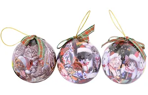 Набор елочных шаров НГ Зимние котики (3 шт) (пластик) (7,5 см) (ПВХ Бокс)