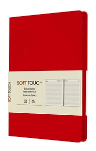 Ежедневник недат. А6+ 136л "SOFT TOUCH" новый красный, интегр.переплет, иск.кожа, тонир.блок, скругл.углы, цв.торец, ляссе