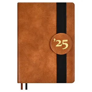 Ежедневник дат. 2025г. А5 176л "Шеврет" коричневый, кожзам, тв.переплет, тисн. фольгой, резинка, офсет, ляссе