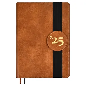 Ежедневник дат. 2025г. А5 176л "Шеврет" коричневый, кожзам, тв.переплет, тисн. фольгой, резинка, офсет, ляссе 3054305