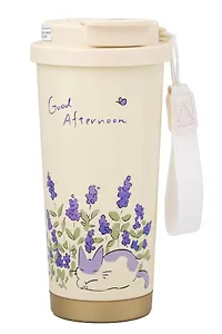 Термостакан Котик в лавандовых цветах (пластик/металл) (500мл) (12-7306-202510-STB-30)