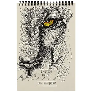 Скетчбук А5+ 30л "Хищный взгляд" белый офсет, 180г/м2, евроспираль