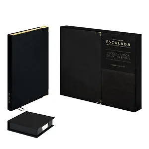 Ежедневник недат. А5 160л "Шеврет глосс" черный, мягк.переплёт, иск.кожа, подставка с бум.блоком с ПВХ-крышкой