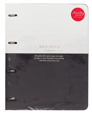 Тетрадь А4 120л кл. "Believe", айвори полоса, на кольцах, сменый блок, обложка кожзам, тиснение фольгой, индивидуальная упаковка 3085205