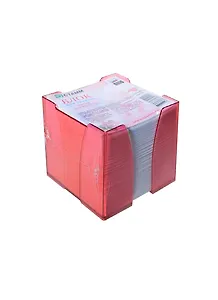 Блок-куб 90*90*90 белый, пласт.бокс прозрачный красный, Стамм