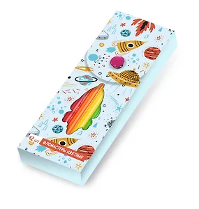 Пластиковый пенал с фломастерами "Ракета", 12 штук