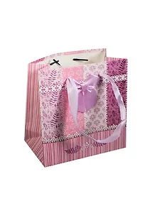 Пакет подарочный бумажный А6 14,5*15,5*6,8 с декор. бантом, сиреневый, мат. ламинат, Хансибэг