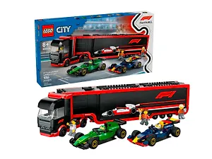 60445 Конструктор детский LEGO City Автовоз F1 с машинами RB20 и AMR24, 1086 деталей, возраст 8+