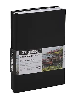 Скетчбук А5 60 л "Sketchmarker" Black&White черный, 140г/м2, черный вн. блок + 60 л белый, 140г/м2, белый офсет,  мягк. обл. 3129515
