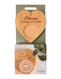 Набор чайных свечей с подсвечником Сердце I love you (4 штуки)