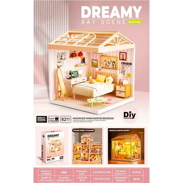 8004 Конструктор интерьерный для детского творчества – сборный домик Fairy Care «Роскошная тёплая семейная спальня», количество деталей - 82 (материалы: пластик, металл, картон), со световыми эффектам 3140298 — 2