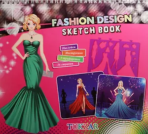 Альбом д/творч. Fashion Design Вечерние платья с трафар. и накл. (Tz 10339) (1 стр. с накл., 1 стр. с инструкц., 36 стр. с контур., 5 съем. трафар.) (Kids creative) (пружина) (3+)