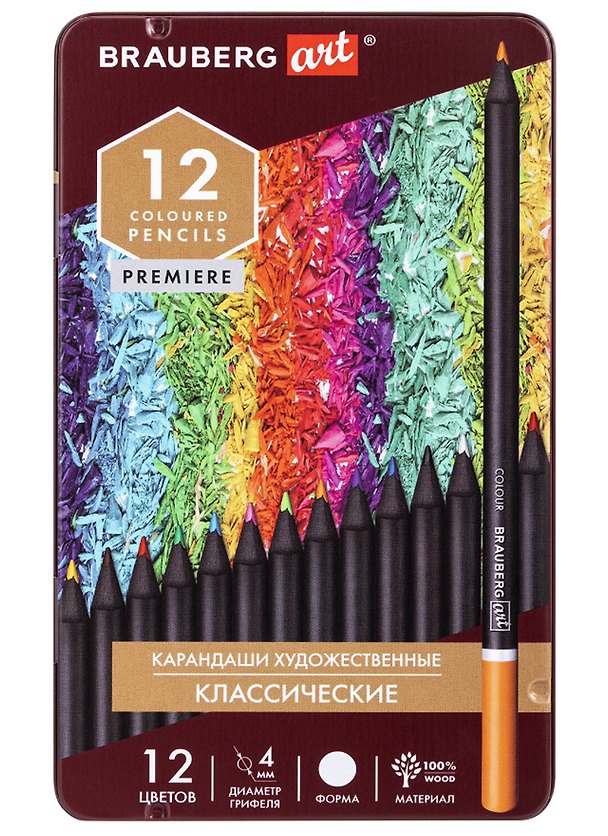 Карандаши цветные «Art Premiere», 12 цветов, грифель 4 мм, Brauberg 2936320 — 1