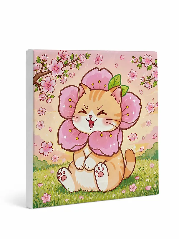 Картина по номерам на холсте с подрамником "Котик и сакура", 20х20см, Art idea, 14+ 3166336 — 2