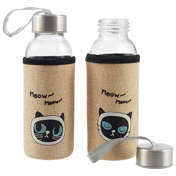 Бутылка в чехле Мордочка кота (стекло) (300мл) (12-07599-M300w88) 2619189 — 3