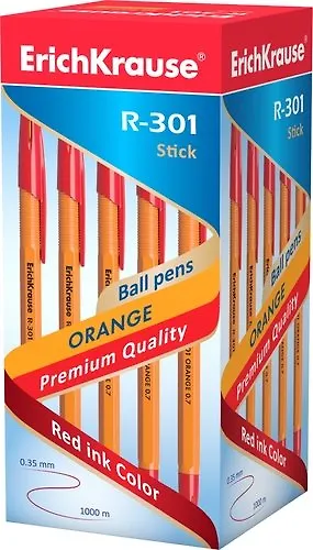 Шариковая ручка красная 0,7 мм, R-301 Orange, Erich Krause 338658 — 1