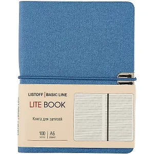 Записная книжка А6 100л лин. "LITE BOOK. Синий" иск.кожа, интегр.переплет, скругл.углы, ляссе, поперечн.резинка, инд.уп.