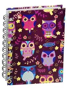 Записная книжка А6 100л кл. "Орнамент. Стильные совы" 7БЦ, евроспираль, тисн.зол.фольгой, выб.лак, Listoff