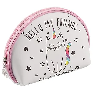 Косметичка на молнии полукруг Кошка-единорог (21*13см) (ПВХ бокс) (12-12058-VV-8778) 2646222