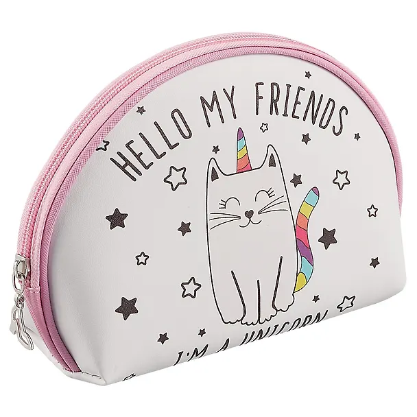 Косметичка на молнии полукруг Кошка-единорог (21*13см) (ПВХ бокс) (12-12058-VV-8778) 2646222 — 1