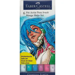 Ручки-кисточки капиллярные «Manga», неоновые цвета, Faber-Castell, 6 штук