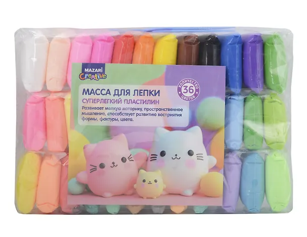 Масса для лепки Mazari Creative. Суперлёгкий пластилин, 36 цветов по 12 г, стеки 3 штуки 3138577 — 1