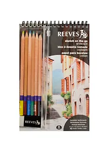 Набор эскизный "Рисуем на ходу - Ландшафт" 40л бумаги, подложка, спираль, 6цв. карандашей, ластик, инструкция, (р), REEVES