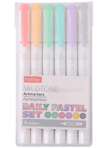 Маркеры для скетчинга 06цв "Mildtone PASTEL" двухсторонние, блистер, Hatber