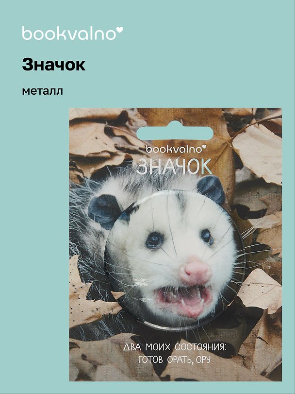 Значок «Опоссум», металл, 56 мм, Bookvalno 3089054 — 1