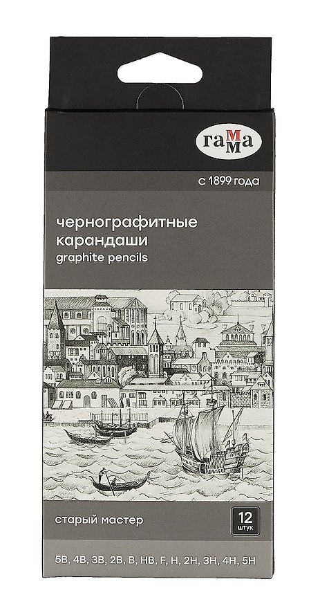 Карандаши ч/гр 12шт "Старый мастер",  5B-5H, к/к, ГАММА 2988776 — 1