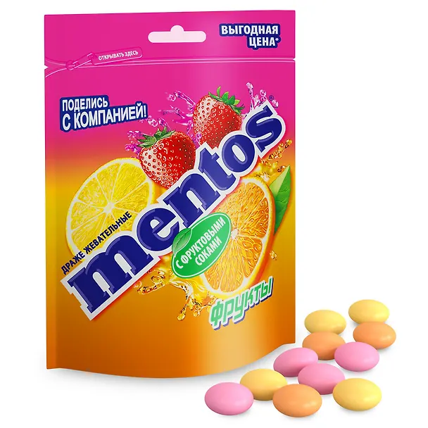 Жевательное драже Ментос  Фруктовый  микс (пакет), 95г 3116032 — 2