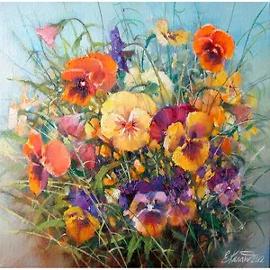 Картина стразами (алмазная мозаика) 30*40см, ОСТРОВ СОКРОВИЩ "Букет с анютками", без подрам., 662574