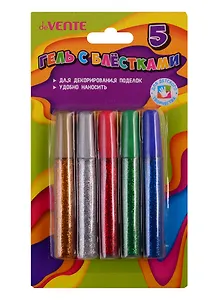Гель с блестками deVENTE. Glitter Gel 5 цветов с блестками по 10 мл, смываемый до высыхания, в картонном блистере