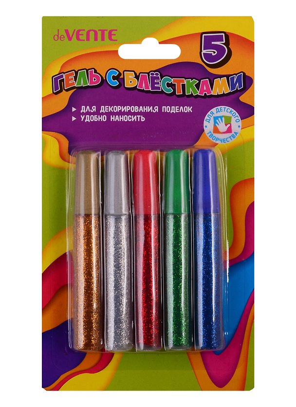 Гель с блёстками «Glitter Gel», 5 цветов, 10 мл, смываемый до высыхания, deVENTE 2742795 — 1