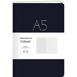 Книга для записей А5 80л лин. "Format" черн.иск.кожа, интегр.переплет, тиснение фольгой, скругл.углы, инд.уп.